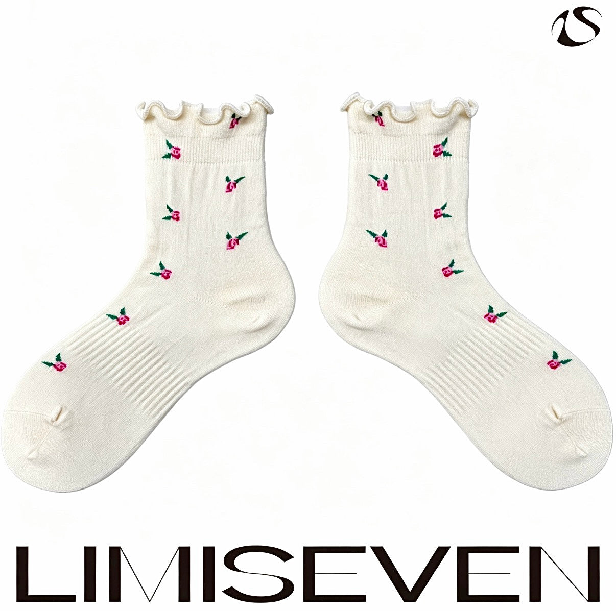 limiseven · Pixel Floral Ruffle Lace Ankle Socks