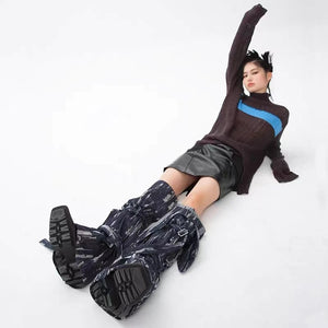 LIMISEVEN · Asymmetric Two-Tone Strap Leg Warmers