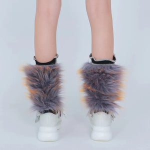 LIMISEVEN · Raccoon Dog Fur Patchwork Mid-Calf Socks