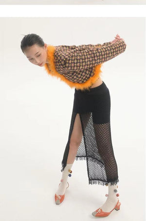 LIMISEVEN · Convertible Tie-Up Openwork Frayed Knit Skirt and Shawl