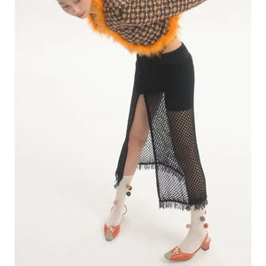 LIMISEVEN · Convertible Tie-Up Openwork Frayed Knit Skirt and Shawl