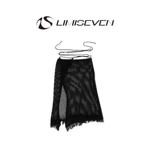 LIMISEVEN · Convertible Tie-Up Openwork Frayed Knit Skirt and Shawl