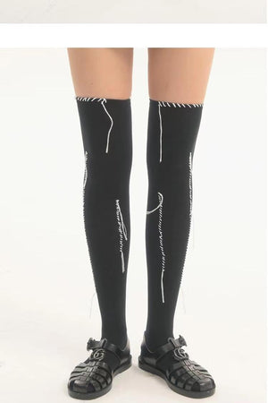 LIMISEVEN · Hand-Stitched Irregular-Line Knee-High Socks