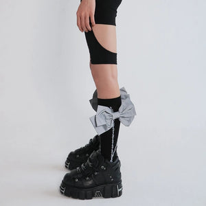 LIMISEVEN · Detachable Reflective Bow Thorn-Pattern Calf Socks