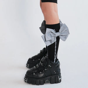 LIMISEVEN · Detachable Reflective Bow Thorn-Pattern Calf Socks