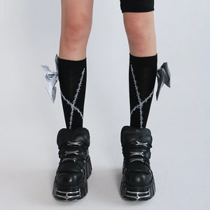 LIMISEVEN · Detachable Reflective Bow Thorn-Pattern Calf Socks