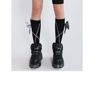 LIMISEVEN · Detachable Reflective Bow Thorn-Pattern Calf Socks