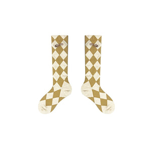LIMISEVEN · Wool Diamond Plaid Mid-Calf Socks