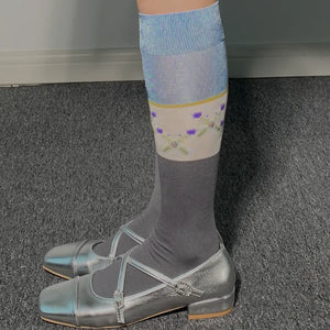 LIMISEVEN · Vintage Pattern Patchwork Silky Mid-Calf Socks