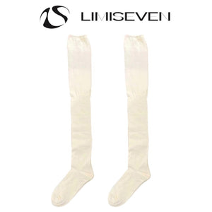 LIMISEVEN · Solid-Color Ribbed Knee-High Socks with Contrast Cuffs