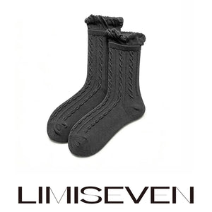 LIMISEVEN · Bubble Ruffle Cable-Knit Mid-Calf Socks