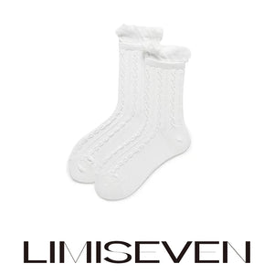 LIMISEVEN · Bubble Ruffle Cable-Knit Mid-Calf Socks