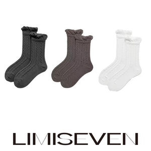 LIMISEVEN · Bubble Ruffle Cable-Knit Mid-Calf Socks