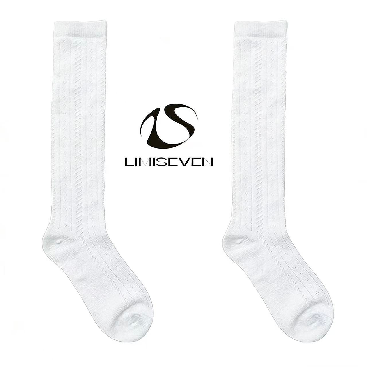 Limiseven wool hollow vertical stripe four-color design mid-calf socks