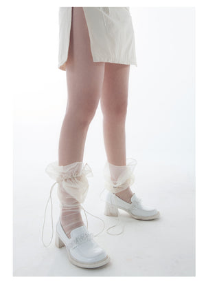 LIMISEVEN · Adjustable Drawstring Tulle Pleated Lace Socks