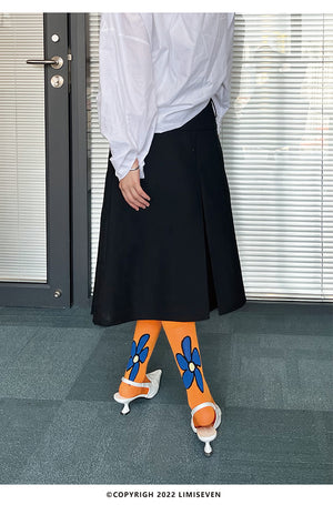 LIMISEVEN · Orange Graffiti Mid-Calf Socks