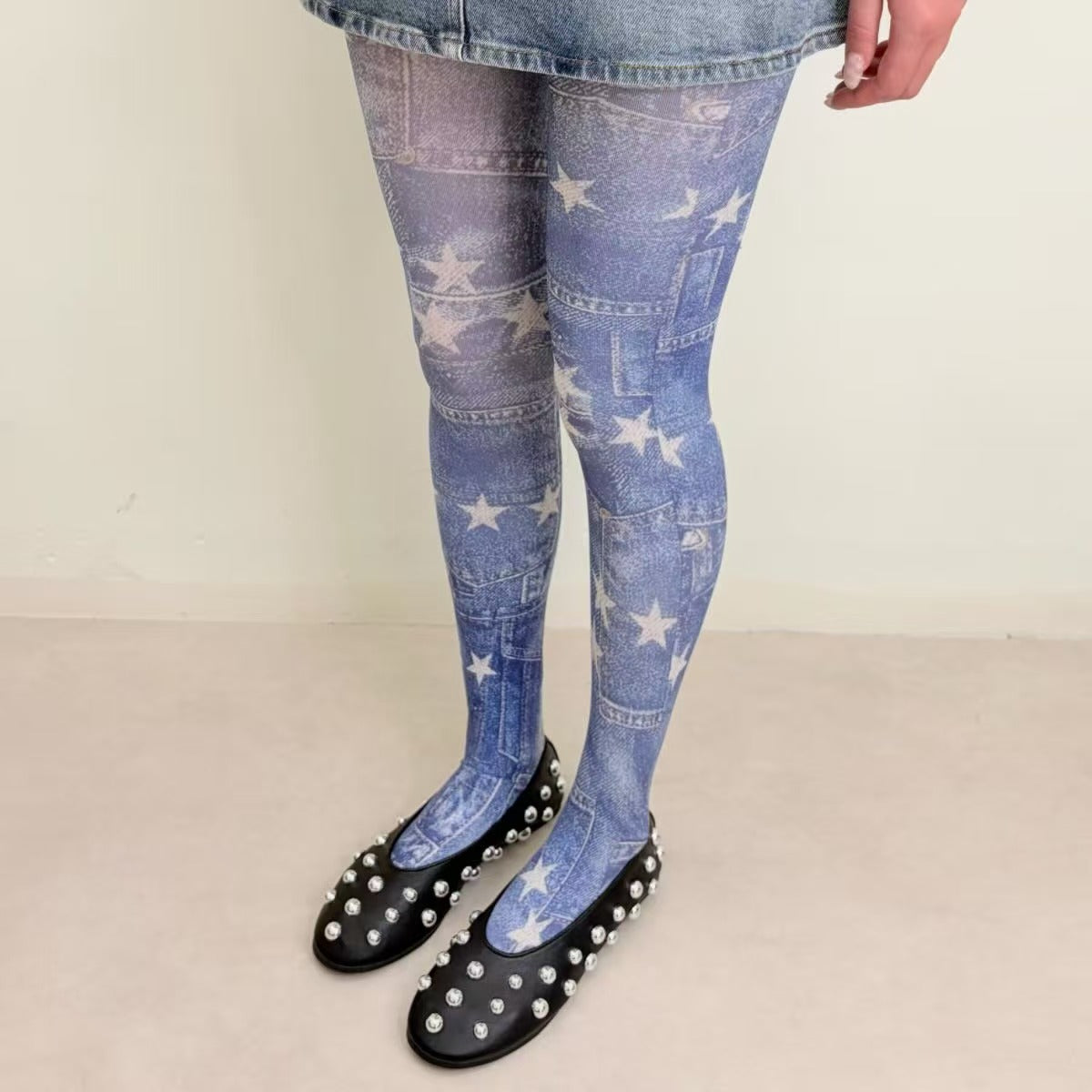 Limiseven vintage denim-style jacquard tights
