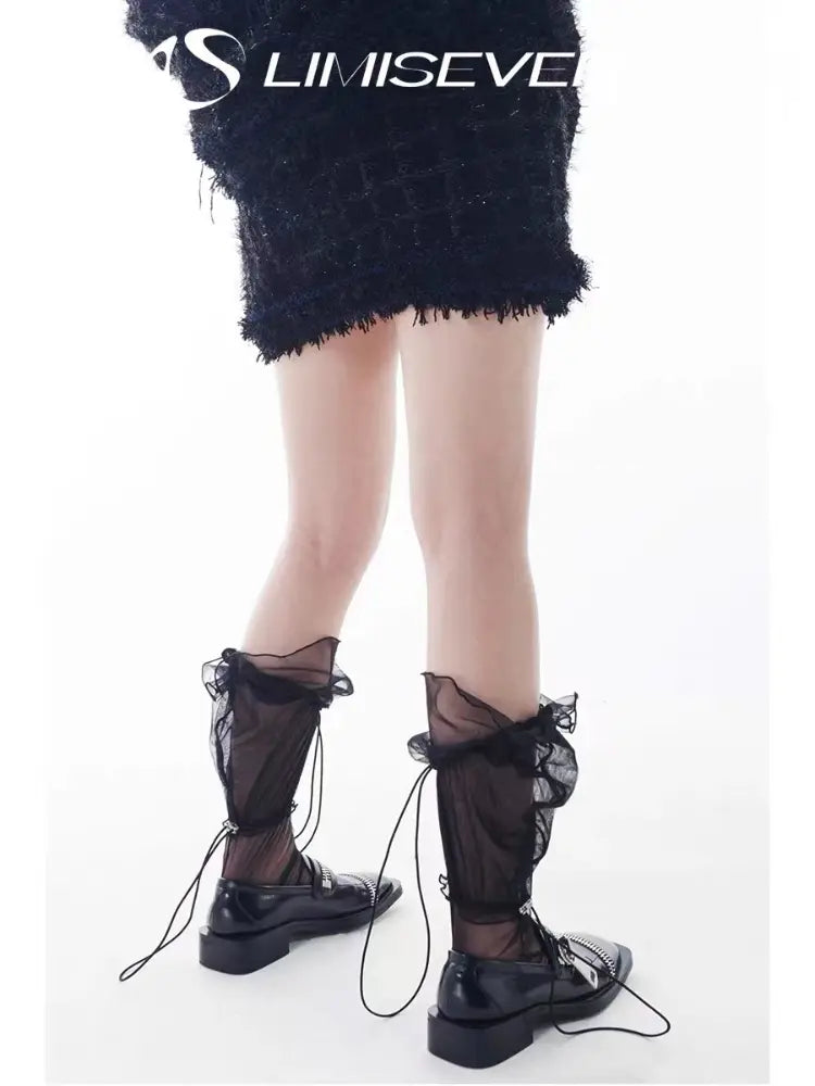 LIMISEVEN · Adjustable Drawstring Tulle Pleated Lace Socks