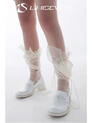 LIMISEVEN · Adjustable Drawstring Tulle Pleated Lace Socks