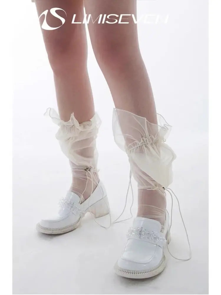 LIMISEVEN · Adjustable Drawstring Tulle Pleated Lace Socks