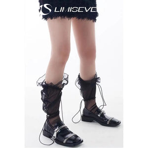 LIMISEVEN · Adjustable Drawstring Tulle Pleated Lace Socks