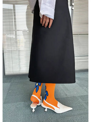 LIMISEVEN · Orange Graffiti Mid-Calf Socks