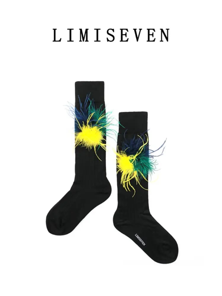 LIMISEVEN · Vintage Cotton Socks with Detachable Feather Accessories