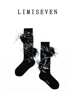 LIMISEVEN · Vintage Cotton Socks with Detachable Feather Accessories