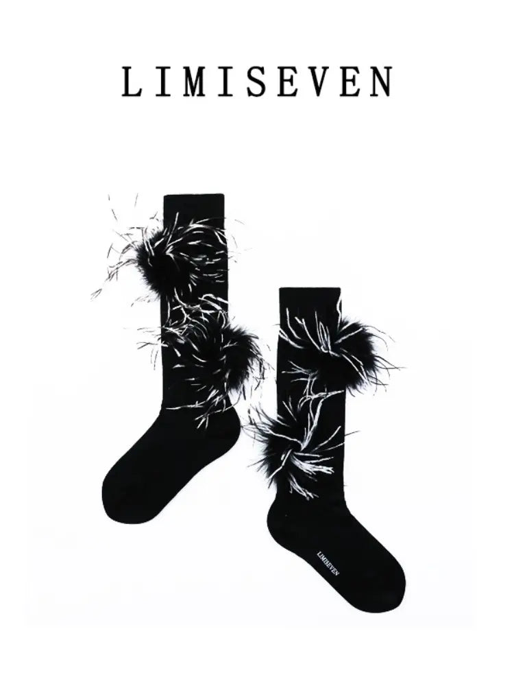 LIMISEVEN · Vintage Cotton Socks with Detachable Feather Accessories