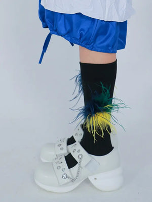 LIMISEVEN · Vintage Cotton Socks with Detachable Feather Accessories