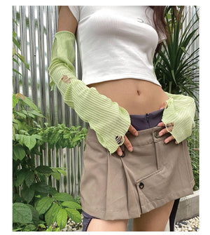 LIMISEVEN · Lightweight Distressed Knit Arm Warmers