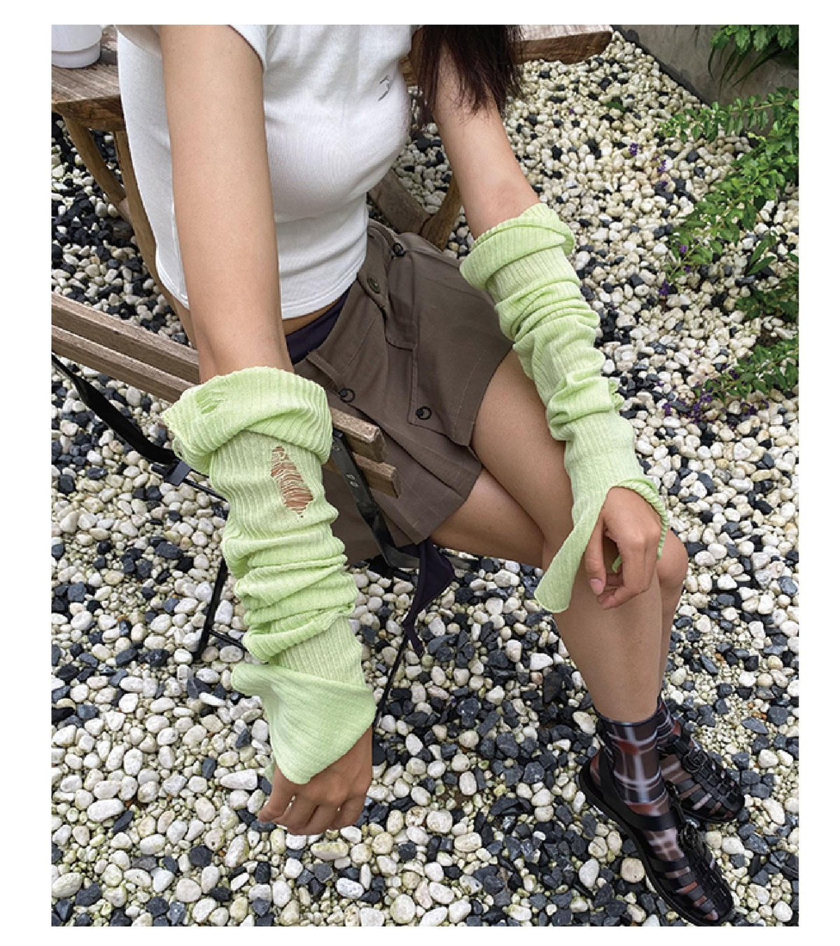 LIMISEVEN · Lightweight Distressed Knit Arm Warmers