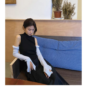 LIMISEVEN · Lightweight Distressed Knit Arm Warmers