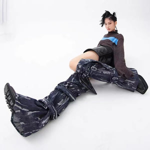 LIMISEVEN · Asymmetric Two-Tone Strap Leg Warmers