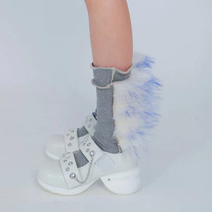 LIMISEVEN · Raccoon Dog Fur Patchwork Mid-Calf Socks