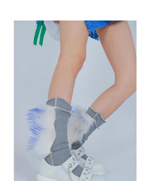 LIMISEVEN · Raccoon Dog Fur Patchwork Mid-Calf Socks