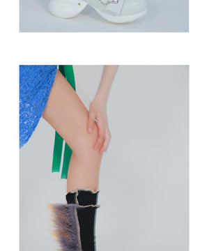 LIMISEVEN · Raccoon Dog Fur Patchwork Mid-Calf Socks