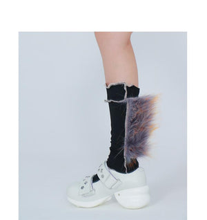 LIMISEVEN · Raccoon Dog Fur Patchwork Mid-Calf Socks
