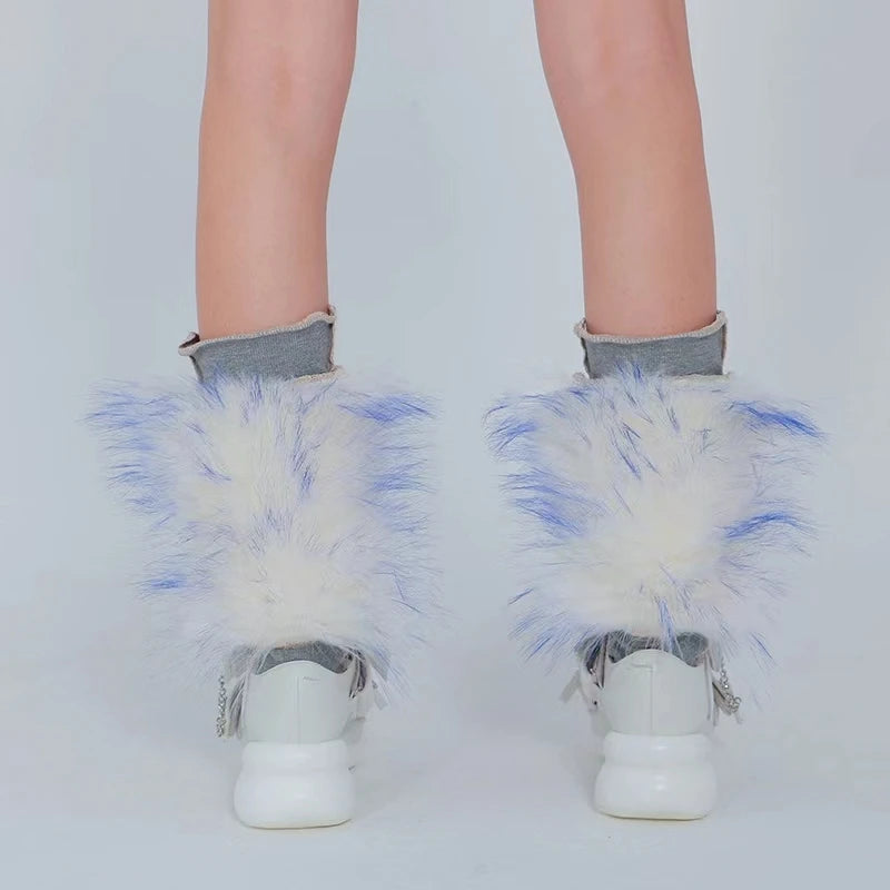 LIMISEVEN · Raccoon Dog Fur Patchwork Mid-Calf Socks