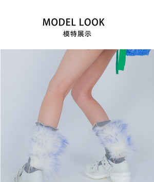 LIMISEVEN · Raccoon Dog Fur Patchwork Mid-Calf Socks
