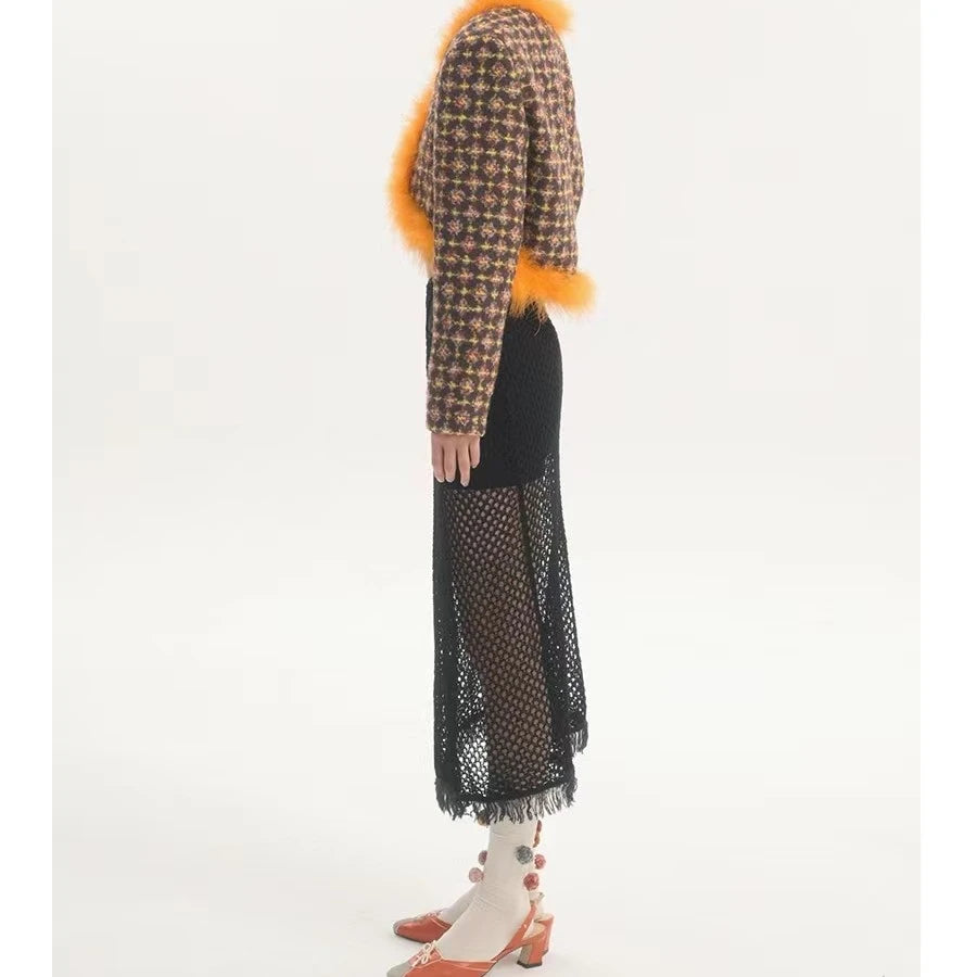 LIMISEVEN · Convertible Tie-Up Openwork Frayed Knit Skirt and Shawl