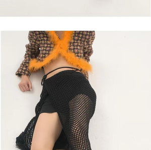 LIMISEVEN · Convertible Tie-Up Openwork Frayed Knit Skirt and Shawl