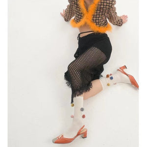 LIMISEVEN · Convertible Tie-Up Openwork Frayed Knit Skirt and Shawl