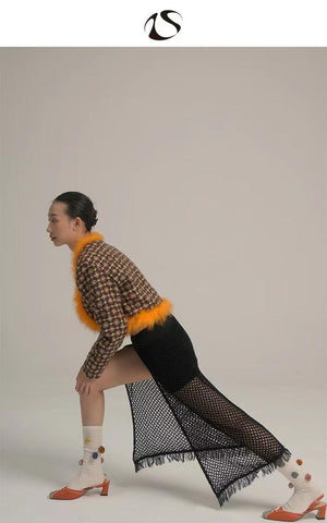LIMISEVEN · Convertible Tie-Up Openwork Frayed Knit Skirt and Shawl