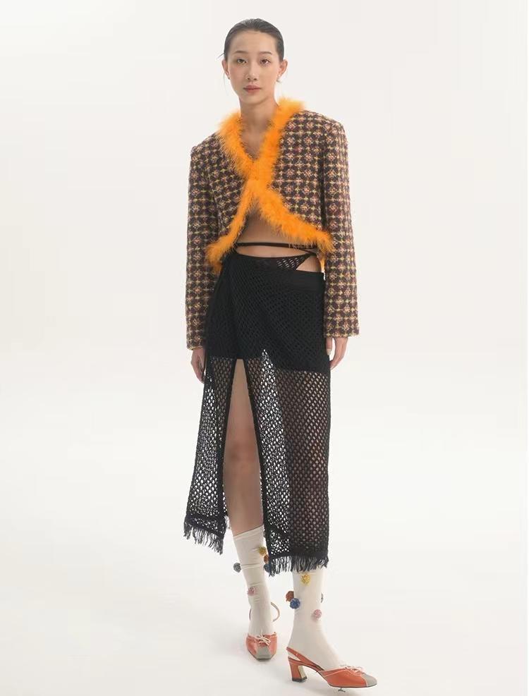 LIMISEVEN · Convertible Tie-Up Openwork Frayed Knit Skirt and Shawl