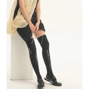 LIMISEVEN · Hand-Stitched Irregular-Line Knee-High Socks