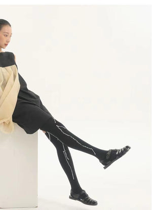 LIMISEVEN · Hand-Stitched Irregular-Line Knee-High Socks