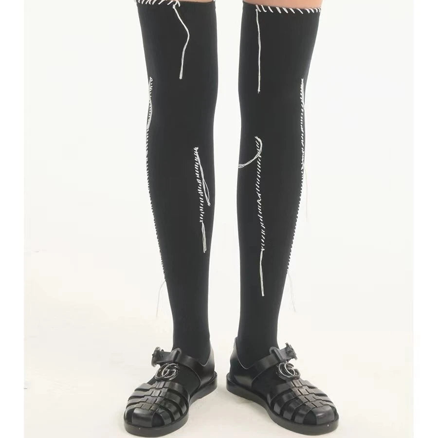 LIMISEVEN · Hand-Stitched Irregular-Line Knee-High Socks