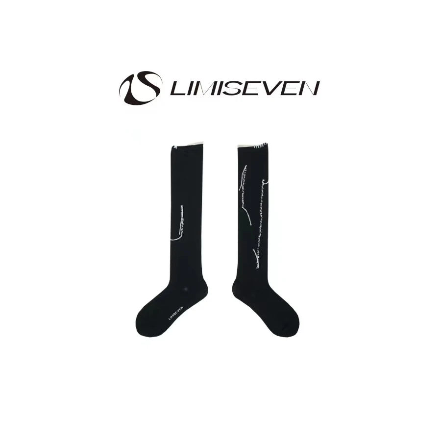 LIMISEVEN · Hand-Stitched Irregular-Line Knee-High Socks