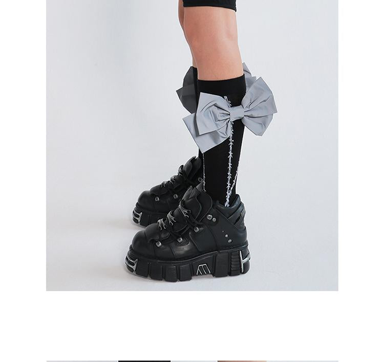 LIMISEVEN · Detachable Reflective Bow Thorn-Pattern Calf Socks
